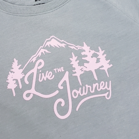 Columbia Graphic Sweatshirt Olive Green Live The Journey size Medium Lightweight - Picture 3 of 5